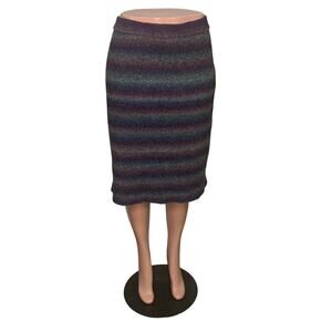 Lane Bryant Fine Knit Skirt Size 18/20 Striped Rainbow Disco Pattern Wooly
